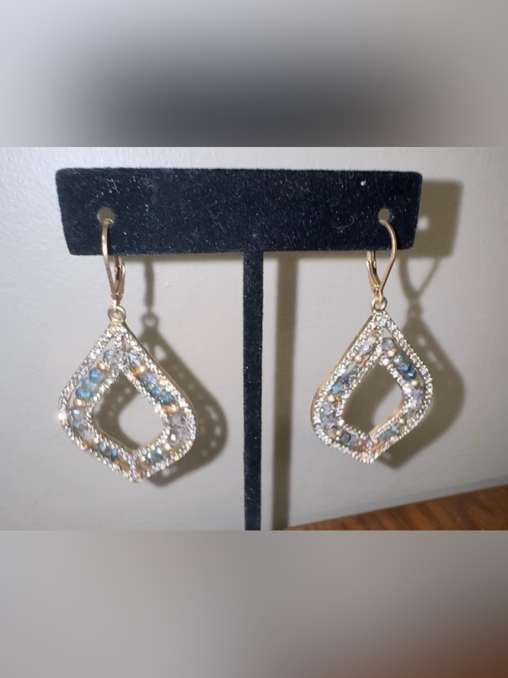 Gold-Tone Teardrop Crystal Dangle Earrings